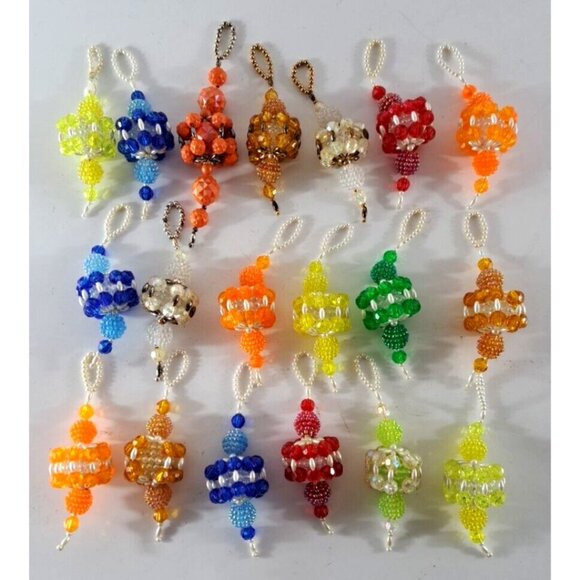 Handmade Beaded Finial Christmas Ornament Lot Of 19 Dangle Faux Pearls Plastic